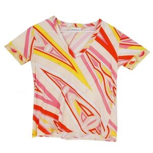 Emilio Pucci V Neck Abstract Pucci Print Pink Short Sleeve Top